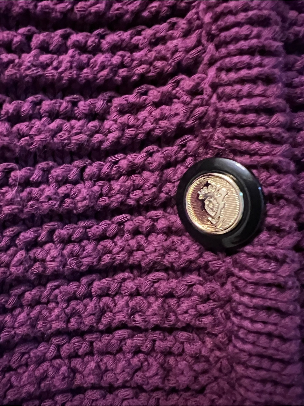 CeCe Plum Heavy Cotton Knit Crest Button Lady Jacket Cardigan Size L - Picture 5 of 10